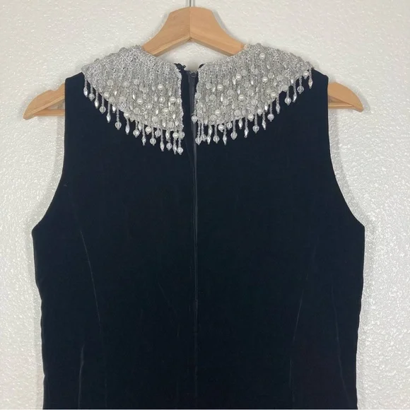 Joseph Magnin Vintage 70s Dress M velvet Embellished Black Silver stones Glam - Picture 11 of 16